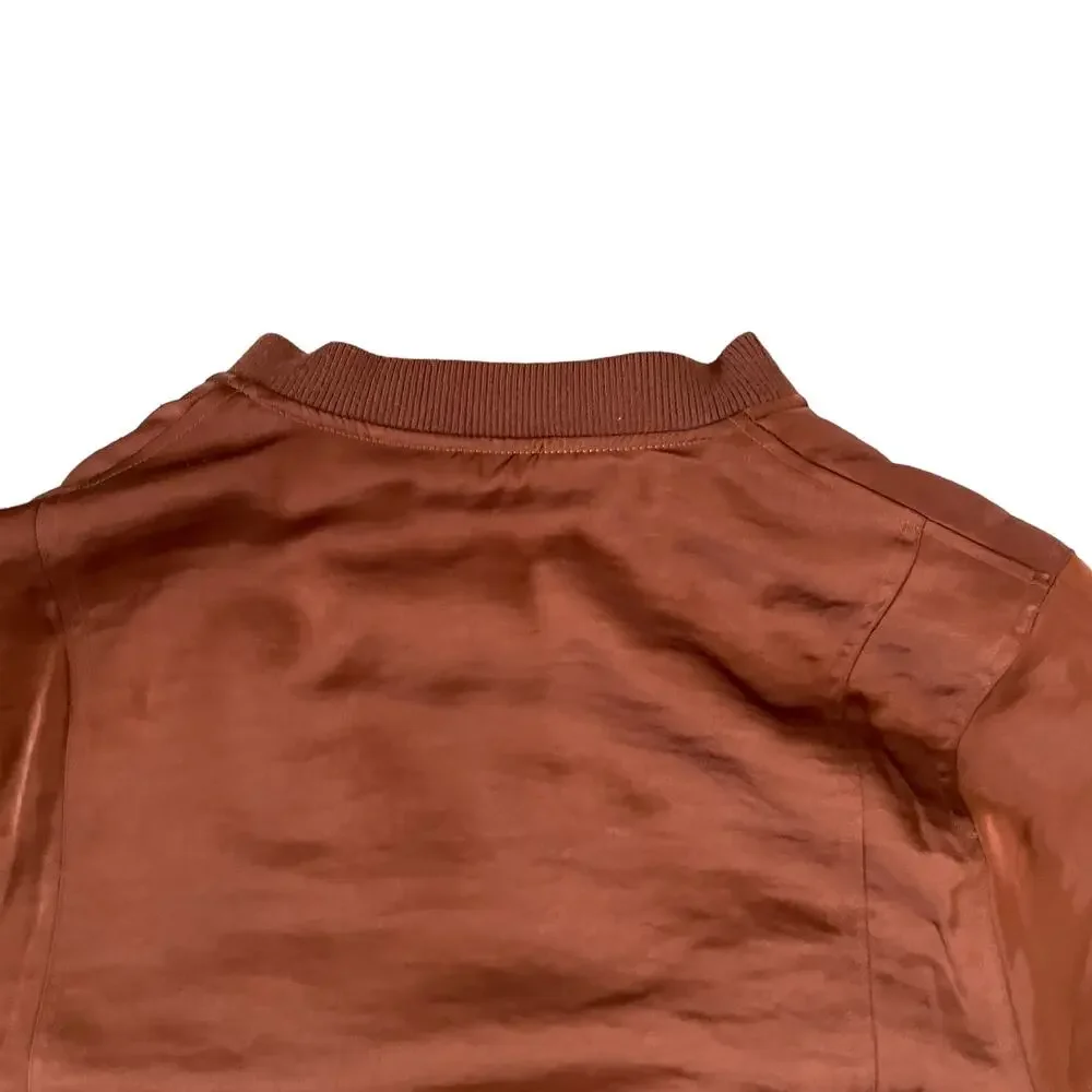 HOUSE OF HARLOW 1960 Women's Satin Zip Up Bomber Jacket Size M Copper Brown NEW - Picture 6 of 16